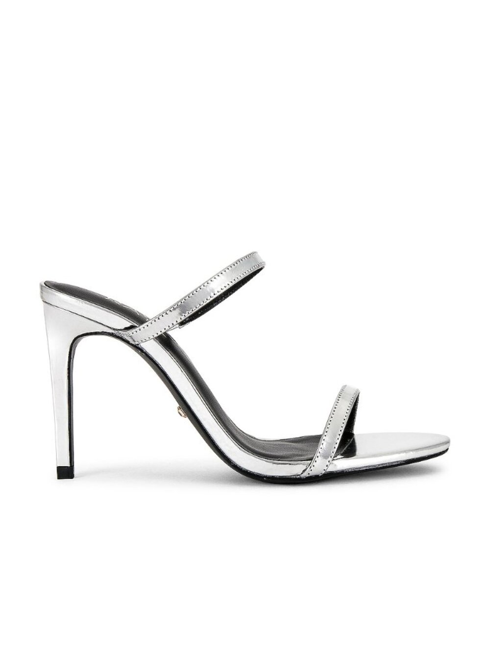 RAYE Nina Heel in Silver metallic high heel open toe slip on
